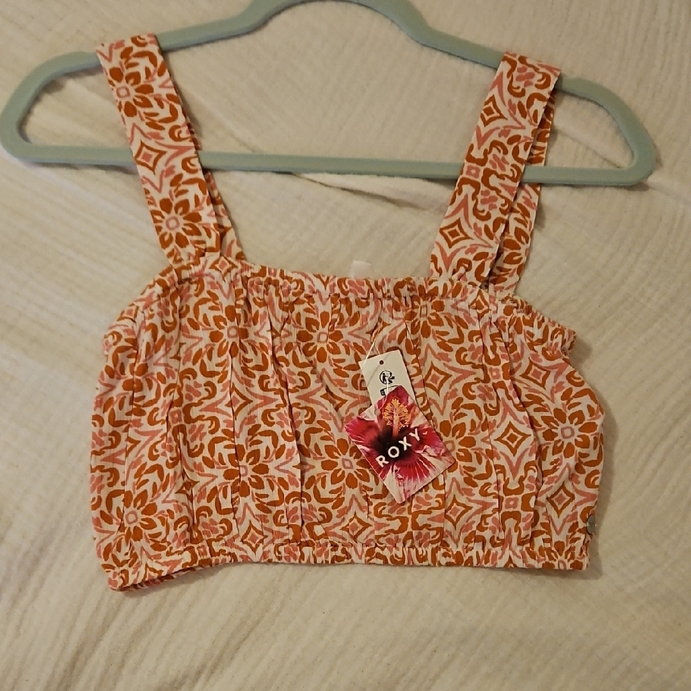 Roxy Orange Smocked Crop Tank Top